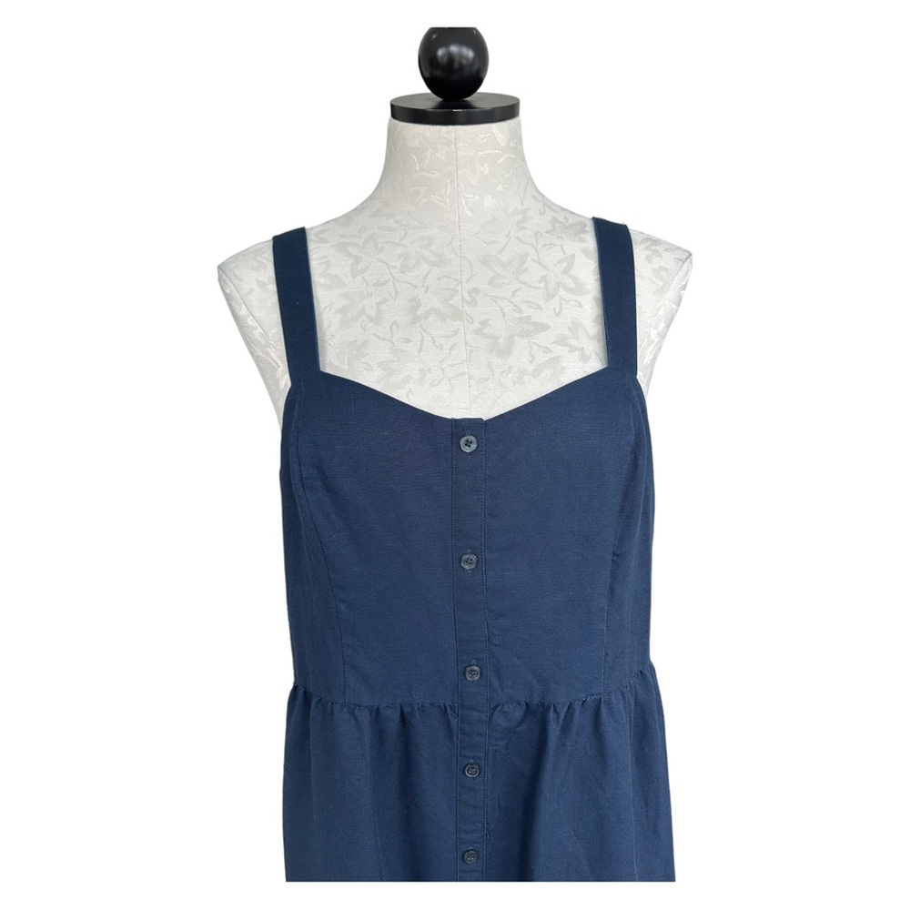 Frank and Oak Navy Blue Button Down Ruffle Sun Dress Sleeveless Size Medium - Picture 8 of 15